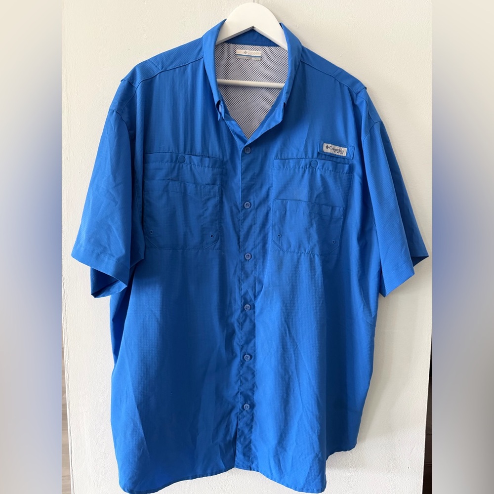 Columbia PFG Men's Vibrant Blue Fishing Casual Shirt